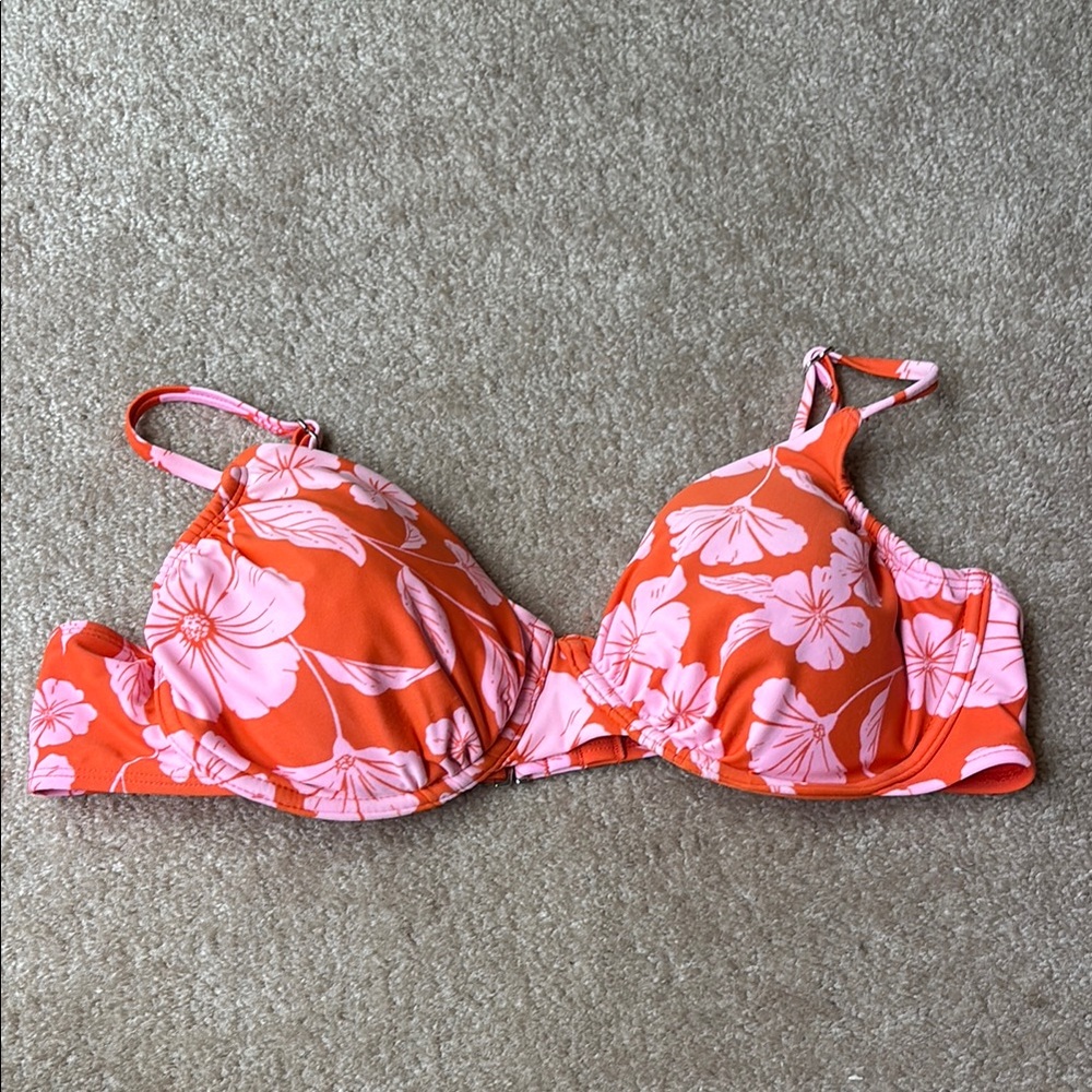 Floral Bikini Top in Orange and Pink
